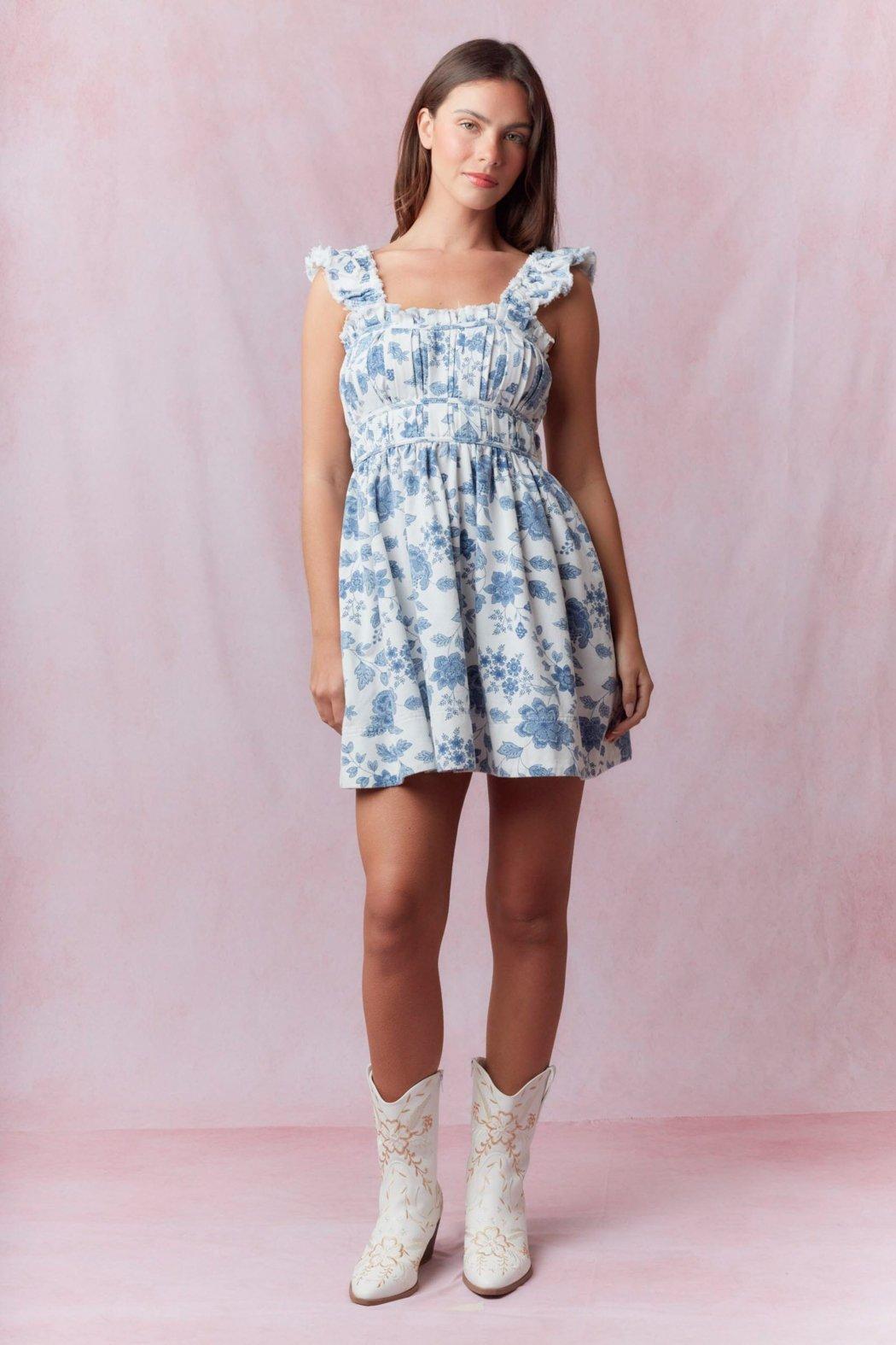 Petal Rush Denim Mini Dress Product Image