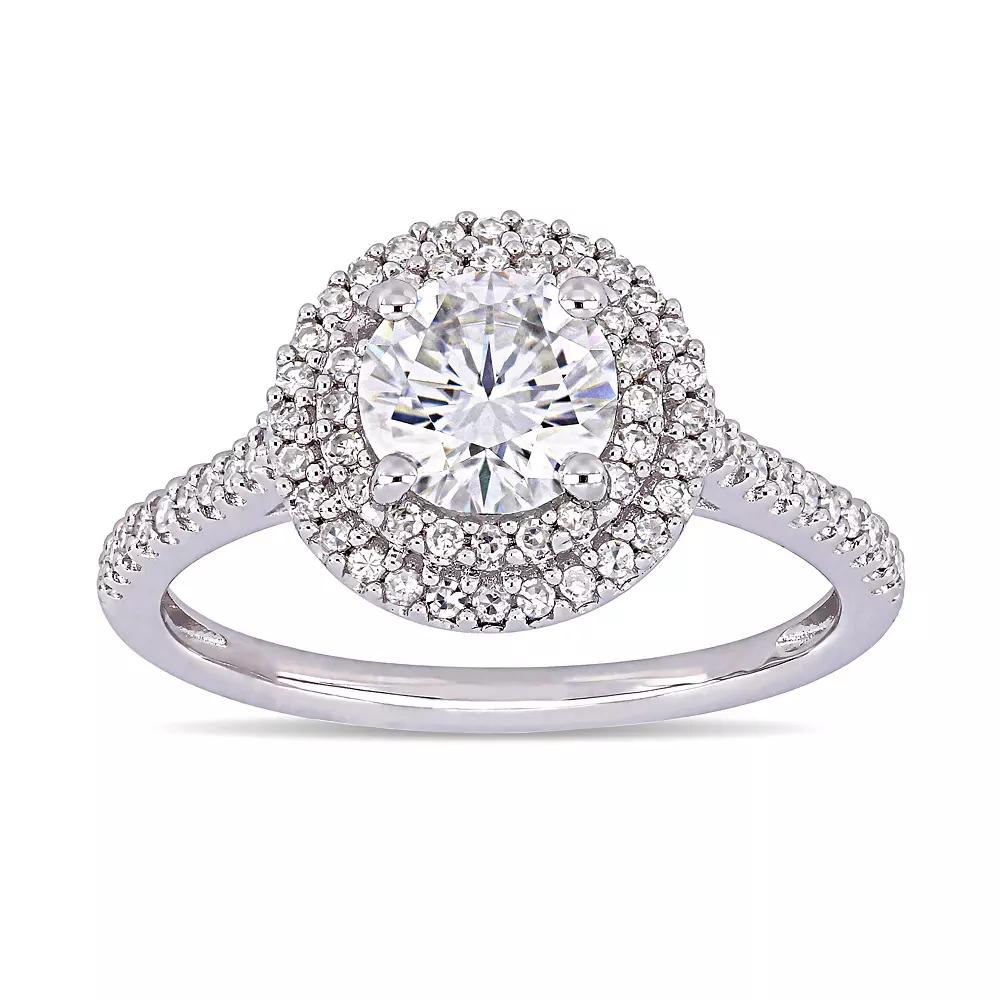Stella Grace 1 ct. T.W. Lab-Created Moissanite & 1/3 ct. T.W. Diamond Double Halo Engagement Ring, Women's, Size: 7, 14k Whgold Product Image