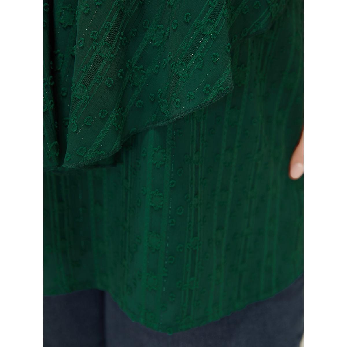 Plus Size DarkGreen Solid Textured Flutter Trim Contrast Lace Blouse Women Elegant Short sleeve V-neck Dailywear Blouses BloomChic 22-24/3X Product Image