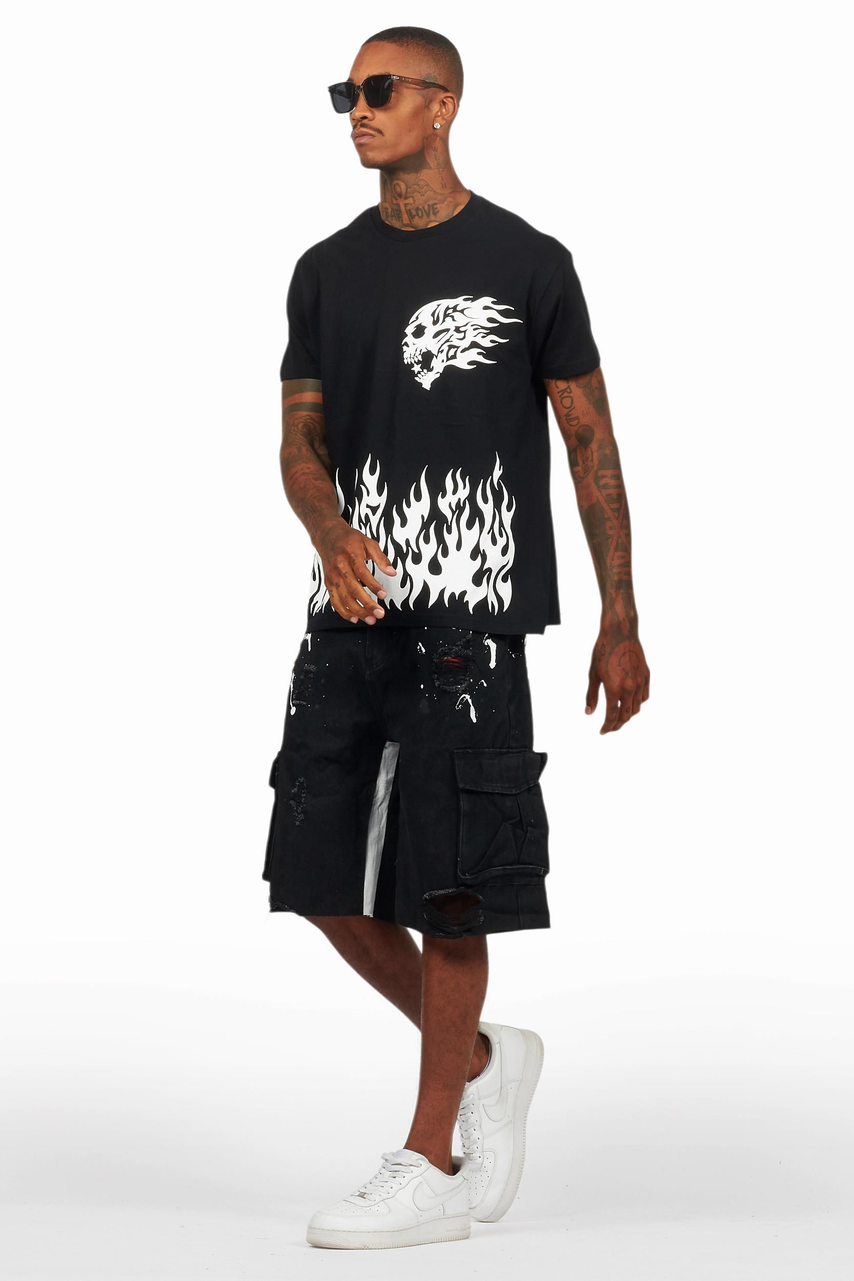 Bubble Black/White T-Shirt/Denim Short Set Male Product Image