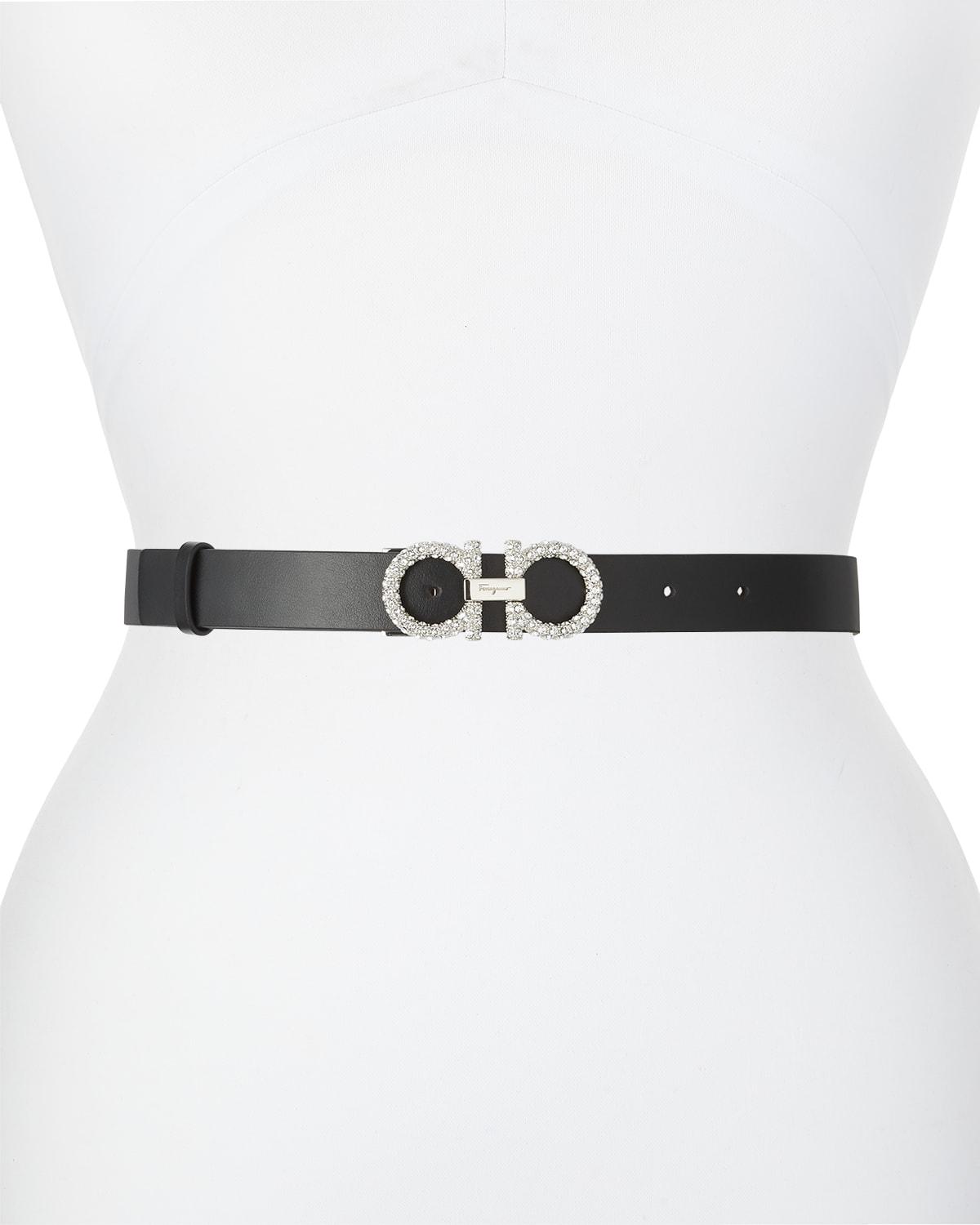 Strass Gancini-Buckle Leather Belt Product Image