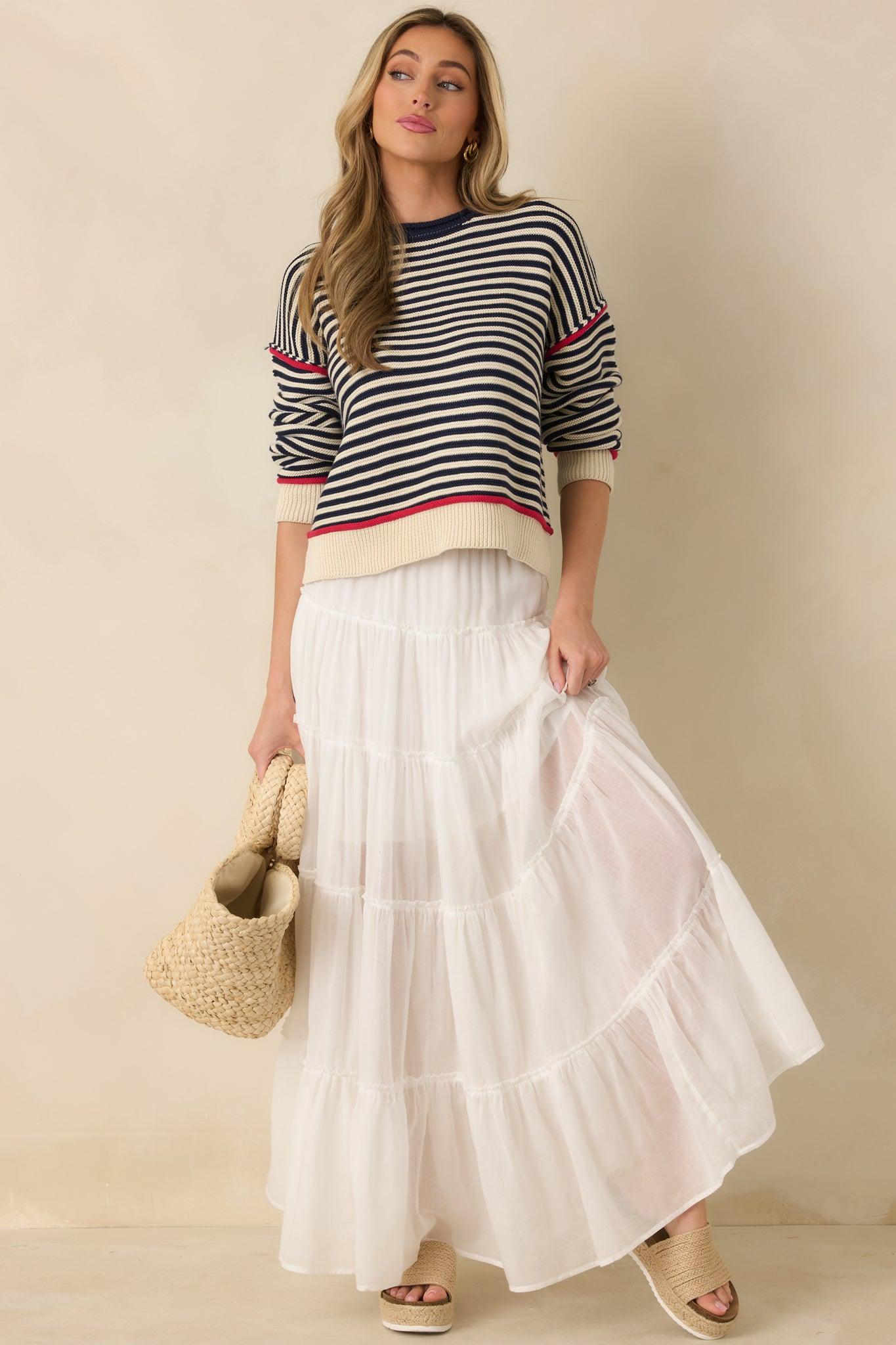 Slow Dancing at Sunset Ivory Cotton Tiered Maxi Skirt Product Image