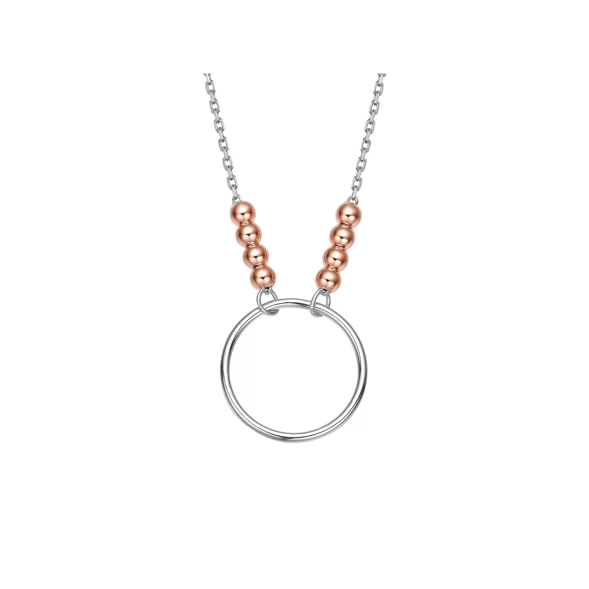 Two Tone Sterling Silver Bead Circle Necklace, Womens Product Image