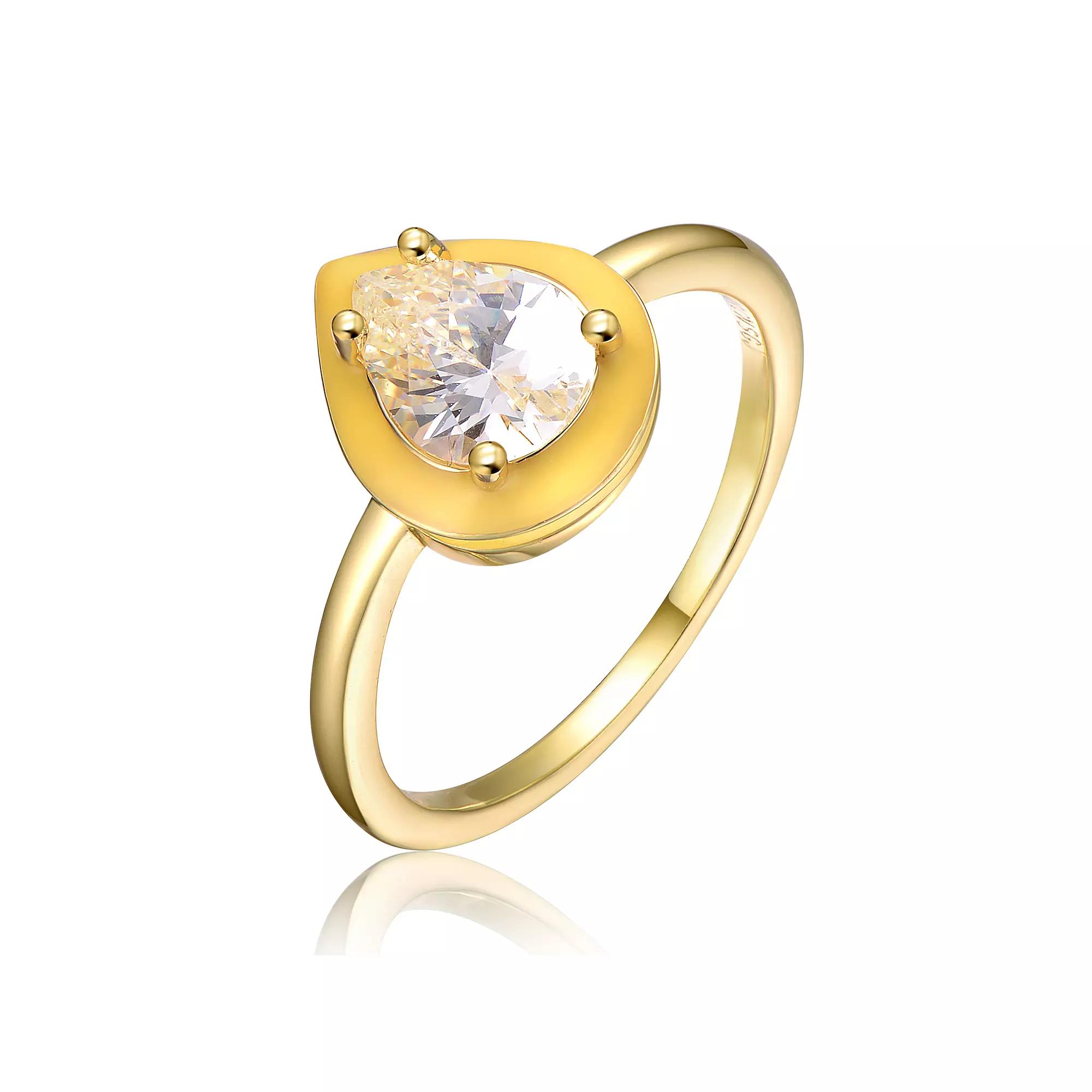 14k Gold Plated Pear Cubic Zirconia Yellow Enamel Promise Ring, Womens Gold Tone Product Image