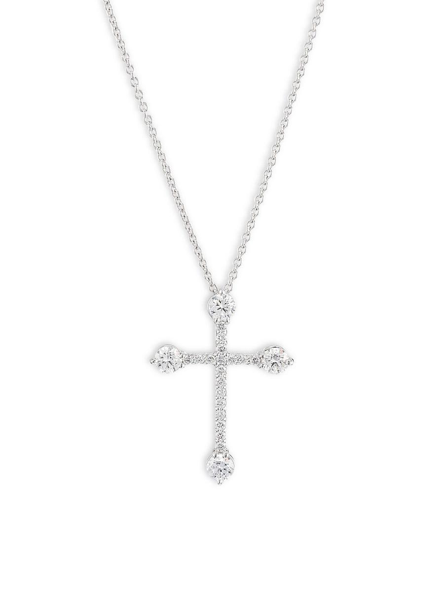 Womens 18K White Gold Diamond Cross Pendant Necklace Product Image