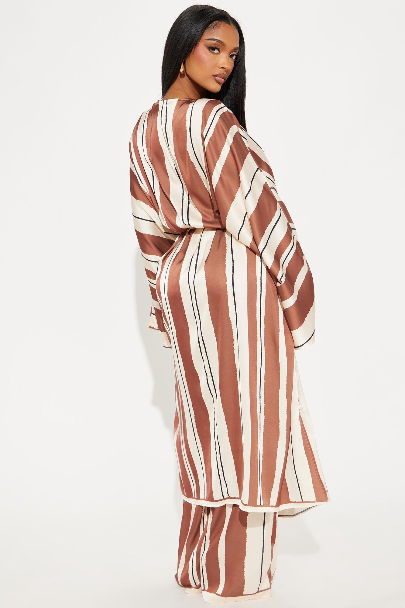 Alonna Satin Kimino Pant Set - Brown/combo Product Image