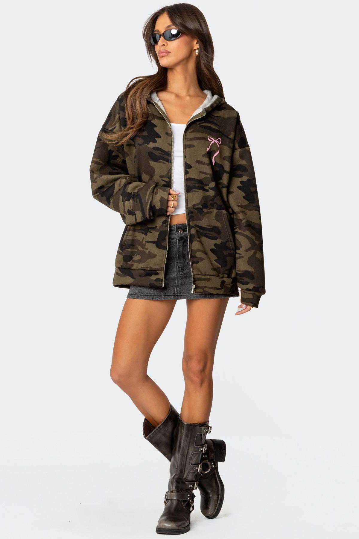 Camo Oversized Bow Detail Hoodie Product Image