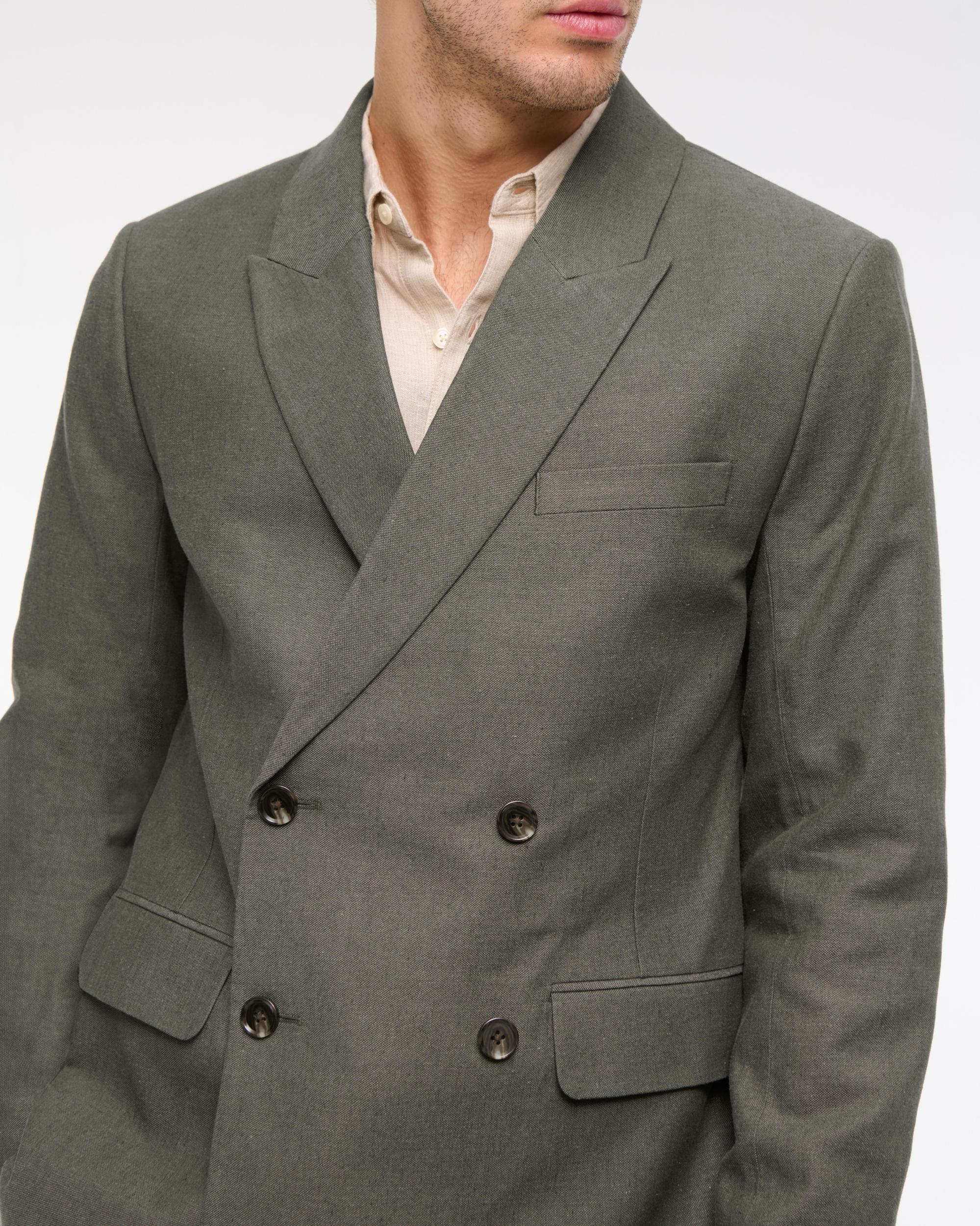 The A&F Collins Double-Breasted Cotton-Texture Blazer Product Image