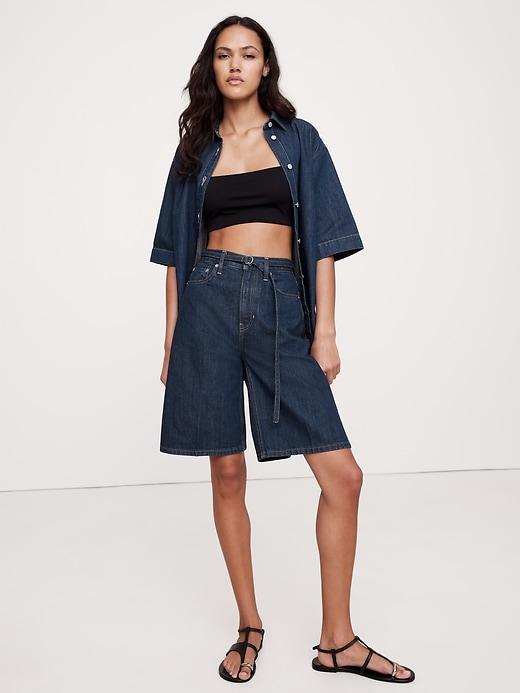 High-Rise Denim Bermuda Short Product Image