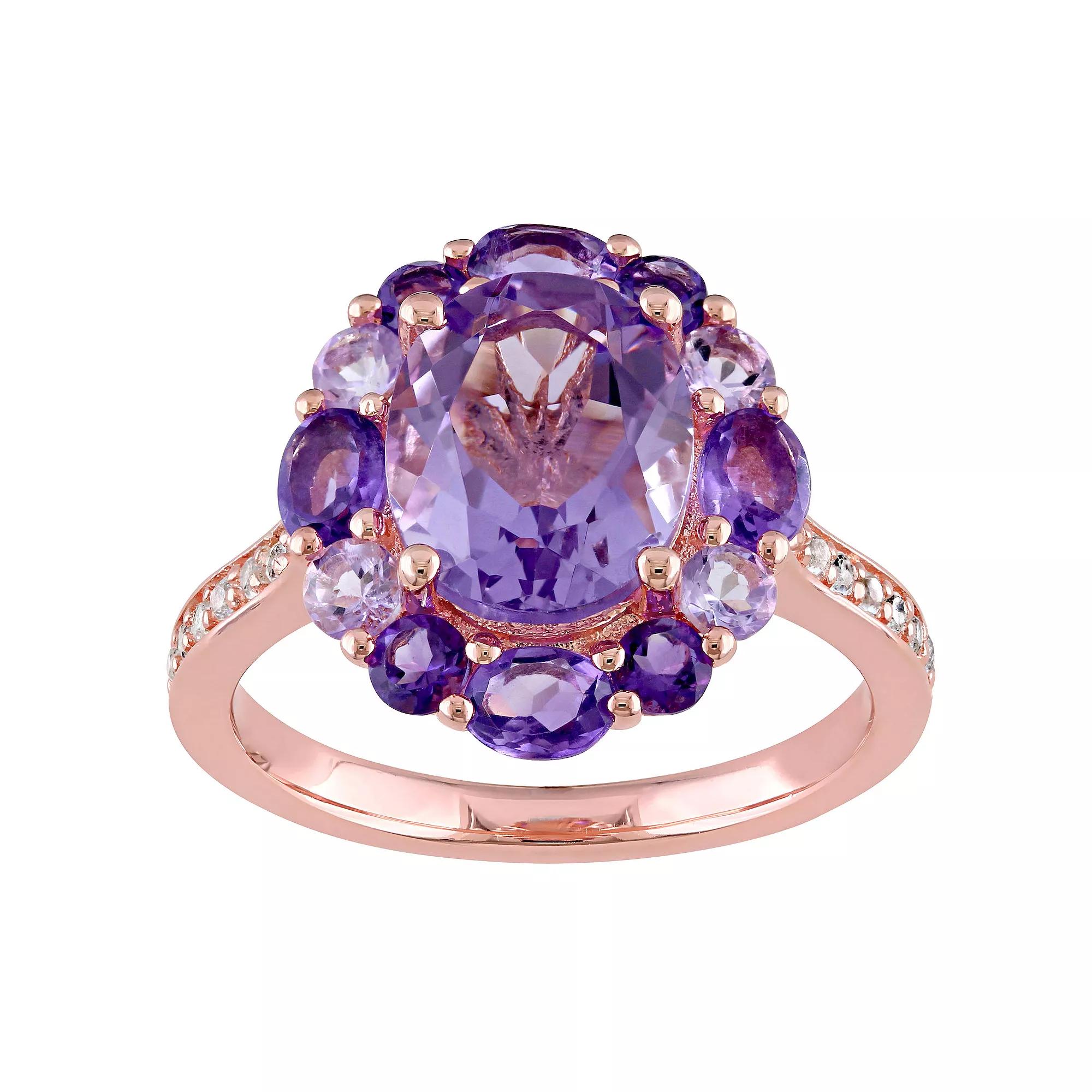 Stella Grace 18k Rose Gold Over Silver Amethyst & White Topaz Floral Ring, Womens Rose Gold Tone Product Image