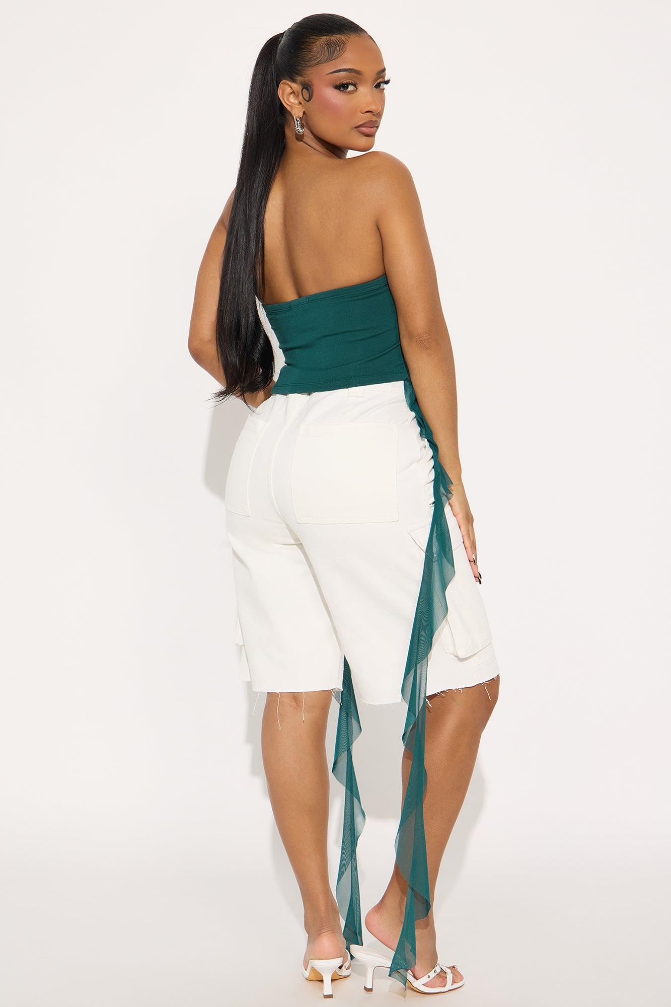 Here To Win Ruffle Tube Top - Hunter Green Product Image