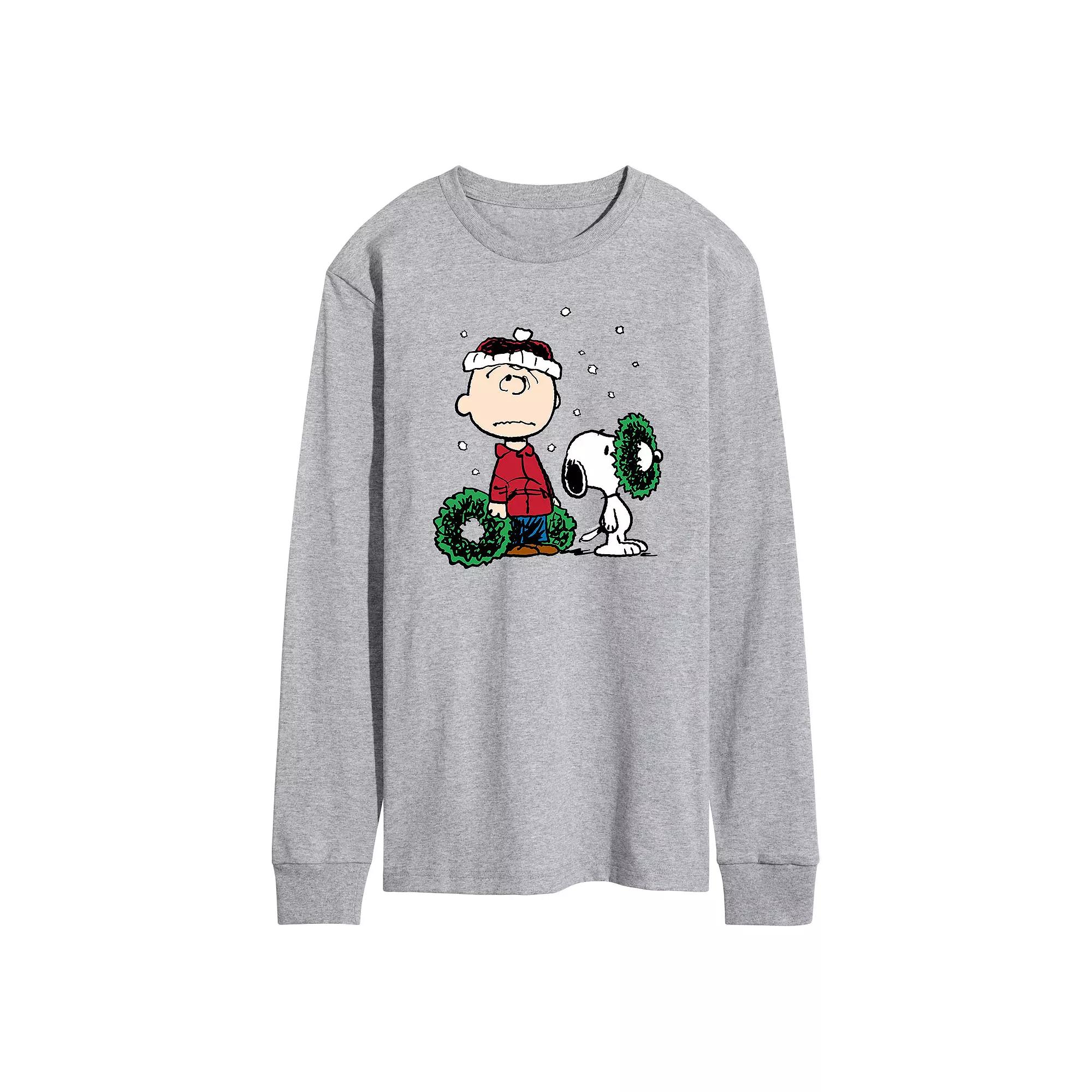 Men's Peanuts Charlie Brown Wreath Long Sleeve Tee,  Product Image