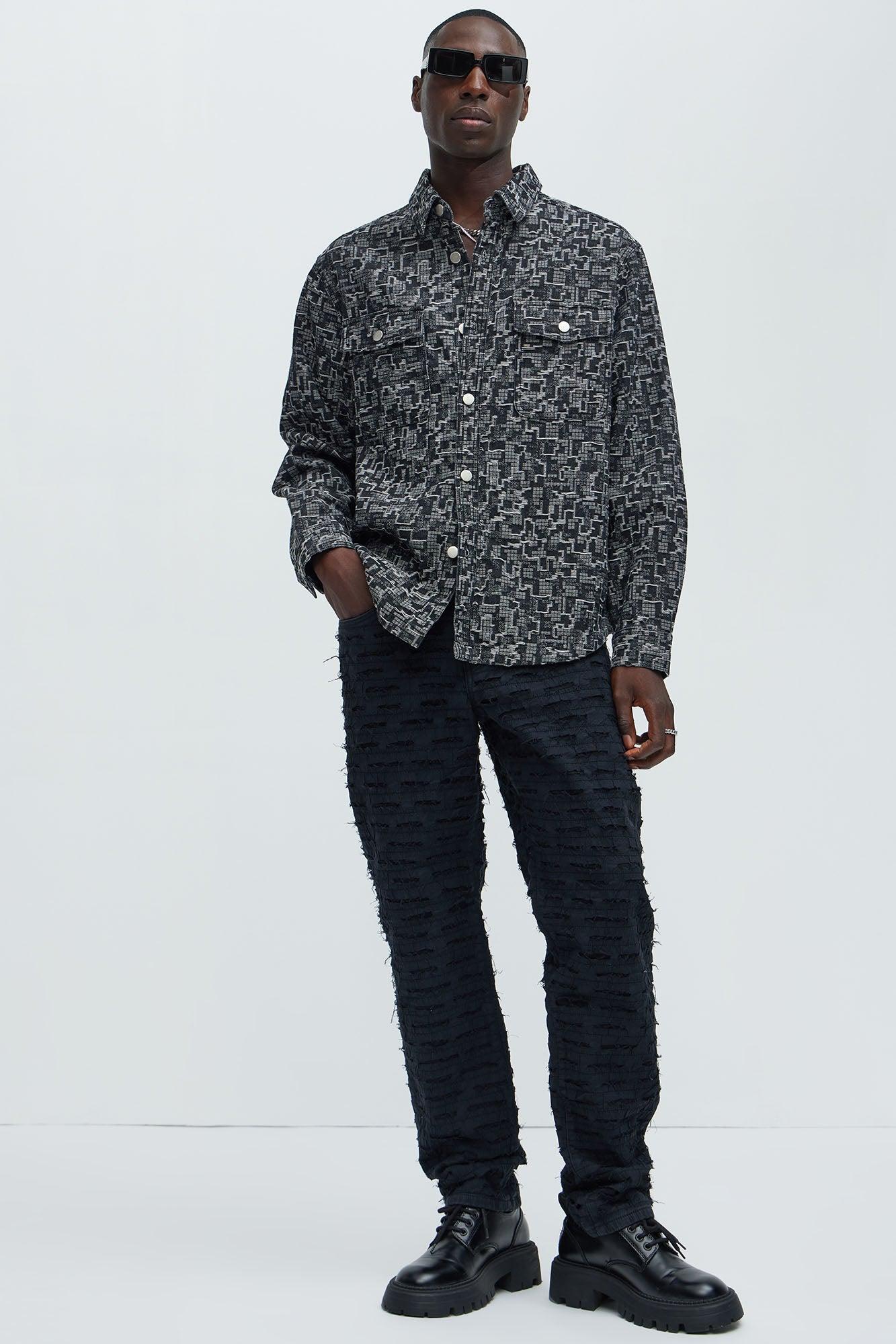 Arrow Jacquard Button Up Shirt - Black Wash Product Image