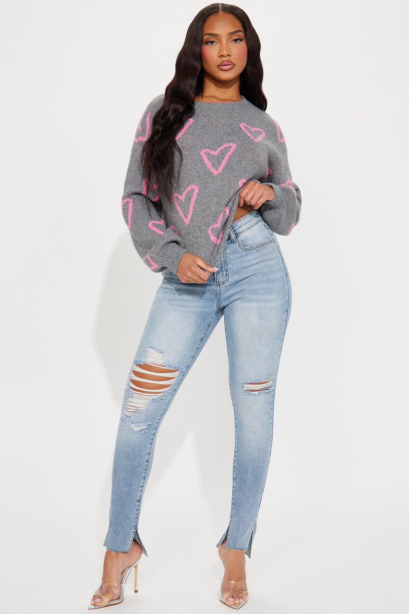 The Way I Love Heart Sweater - Grey/combo Product Image