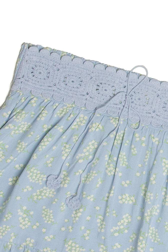 Blue Crochet Top Floral Mini Skirt Product Image