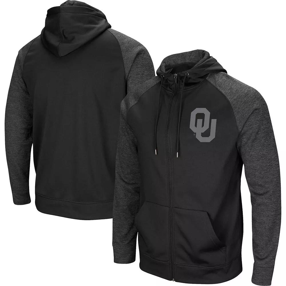 Men's Colosseum Black Pitt Panthers Blackout 3.0 Tonal Raglan Full-Zip Hoodie,  Product Image
