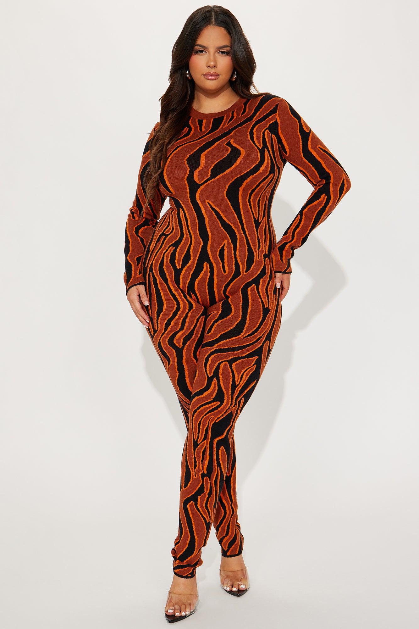 Up In Flames Sweater Jumpsuit  - Rust/combo Female Product Image