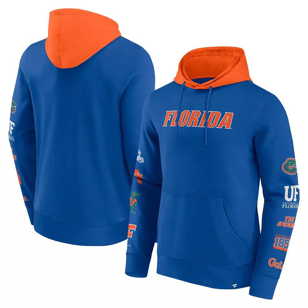 Men's Fanatics Royal/Orange Florida Gators Color Block Badge Fleece Pullover Hoodie,  Product Image
