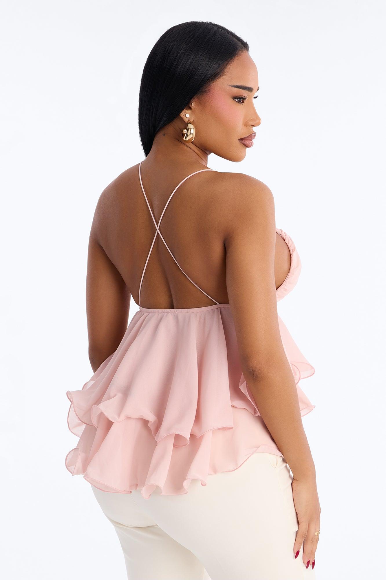 Cute Life Ruffle Chiffon Babydoll Top - Pink Female Product Image
