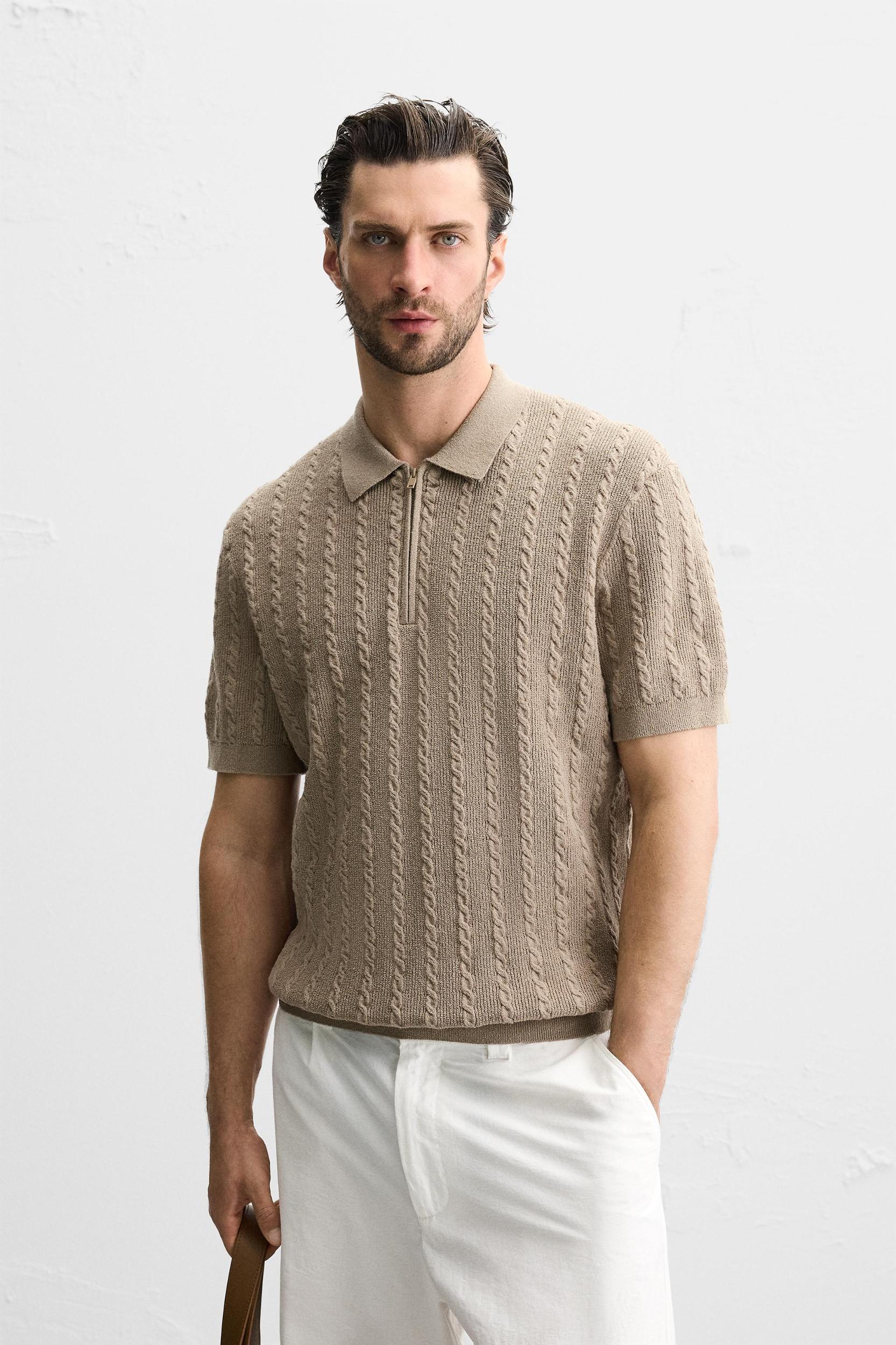 CABLE KNIT POLO SHIRT Product Image