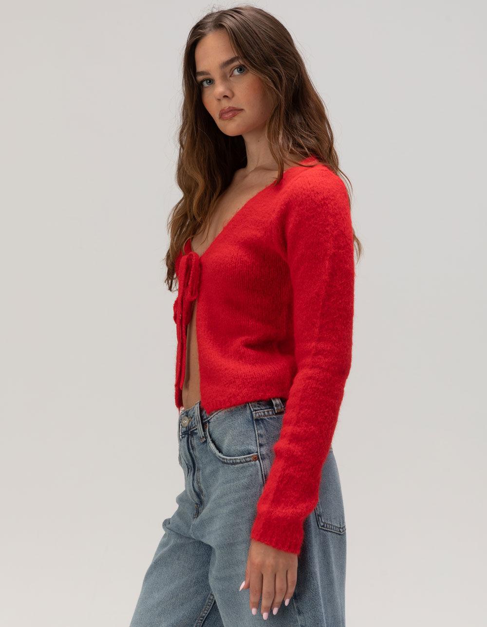 BDG Urban Outfitters Tie Front Womens Cardigan - RED Product Image
