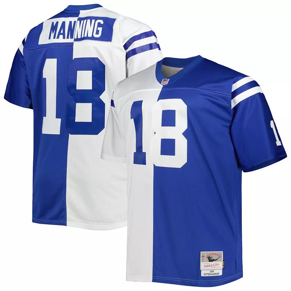 Men's Mitchell & Ness Peyton Manning White/Royal Indianapolis Colts Big & Tall Split Legacy Retired Player Replica Jersey, Size: 2XLT Product Image