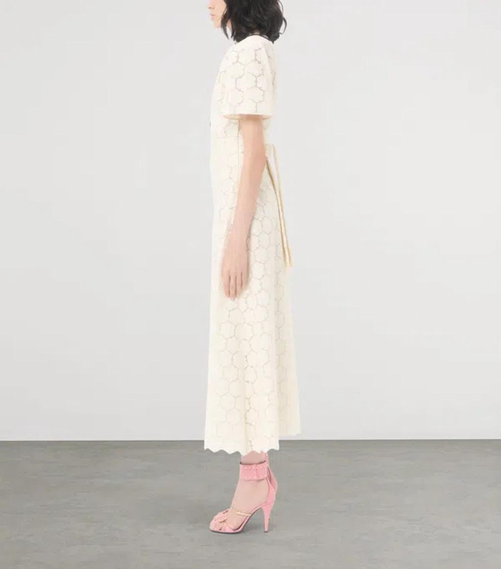VALENTINO Midi Dress In Fleurs À Jours Cotton In White Product Image