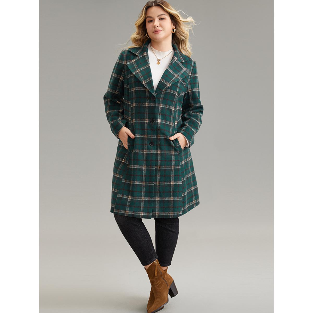 Plus Size Plaid Button Up Pocket Lapel Collar Coat Women Green Party Lined Ladies Dailywear Winter Coats BloomChic 30/6X Product Image