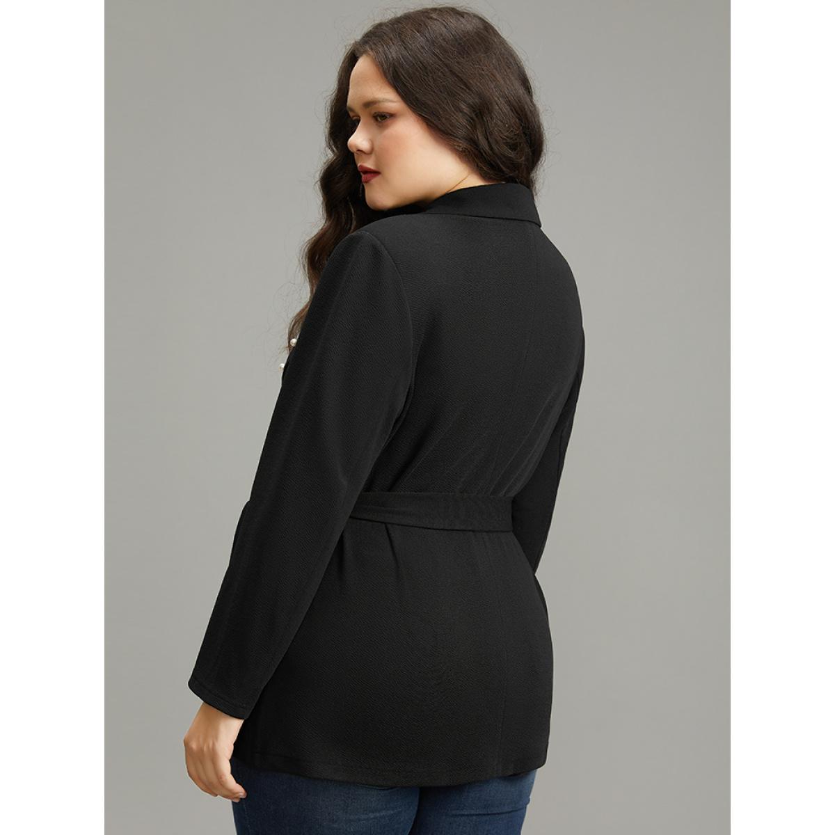 Plus Size Pearl Beaded Belted Blazer Black Women Dailywear Plain Beaded Sleeve Long Sleeve Suit Collar 22-24/3X Belt Elegant Blazers BloomChic Product Image