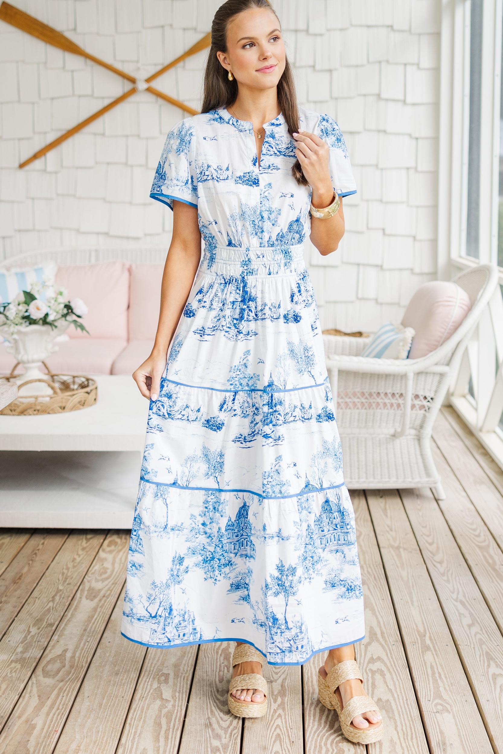 Share Your Happiness Blue Toile Maxi Dress Female Product Image