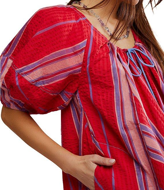 Free People Bop Around Printed Scoop Neckline Short Puff Sleeve Romper Product Image