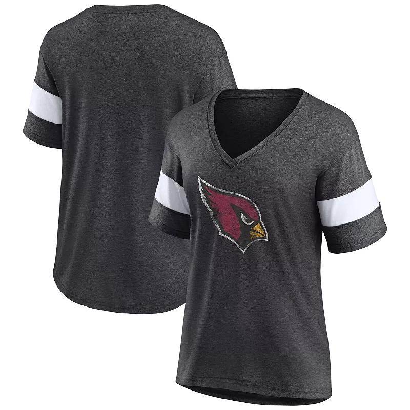 Women's Fanatics Heathered Charcoal/White Arizona Cardinals Distressed Team Tri-Blend V-Neck T-Shirt, Size: Small Product Image