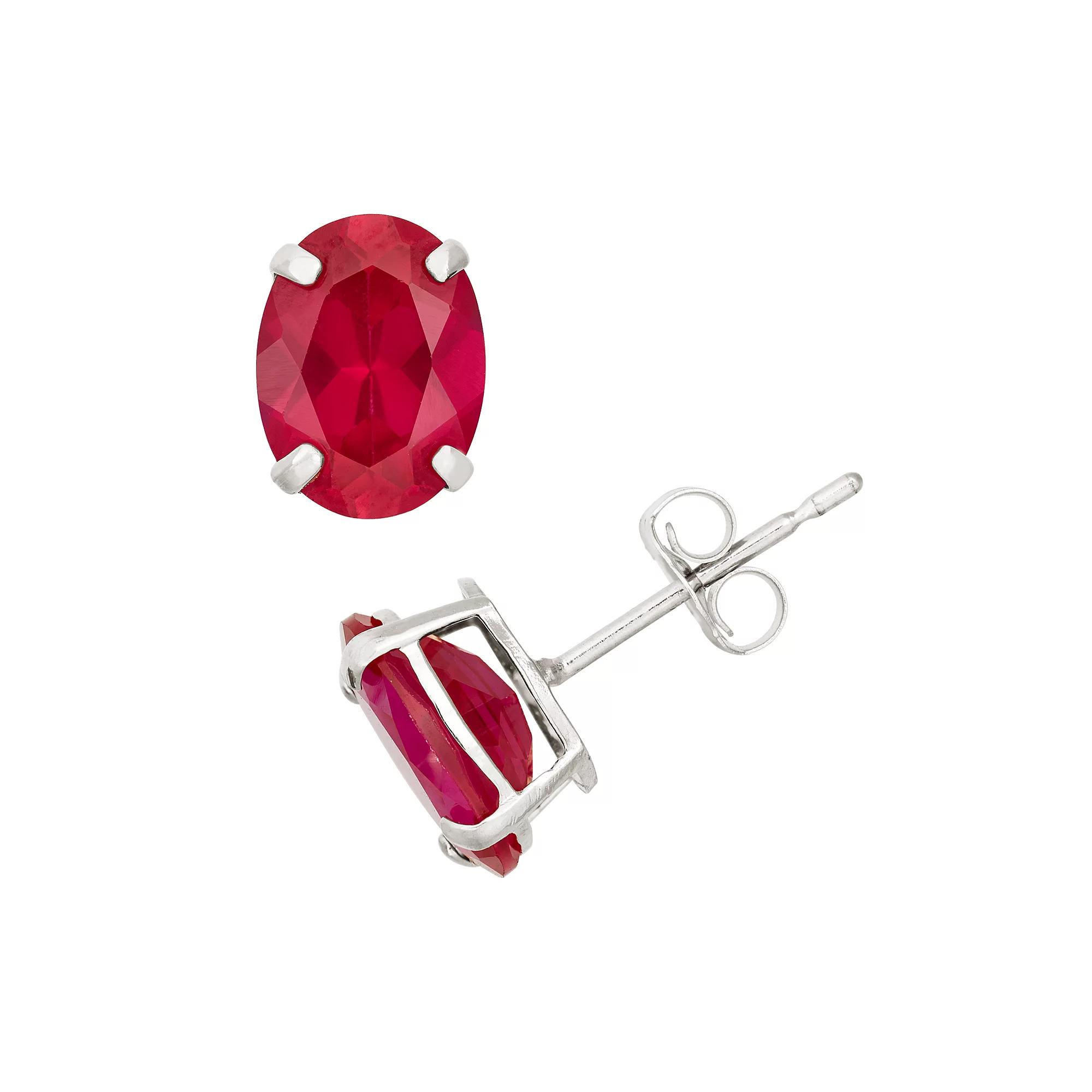 Designs by Gioelli Lab-Created Ruby 10k White Gold Oval Stud Earrings, Women's, Red Product Image
