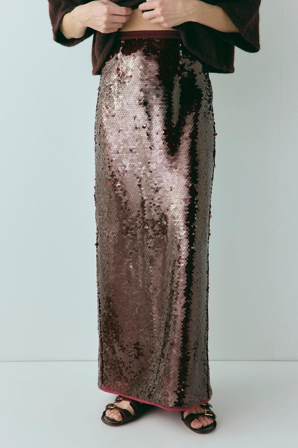 Devyn Sequin Midi Skirt Wine Product Image