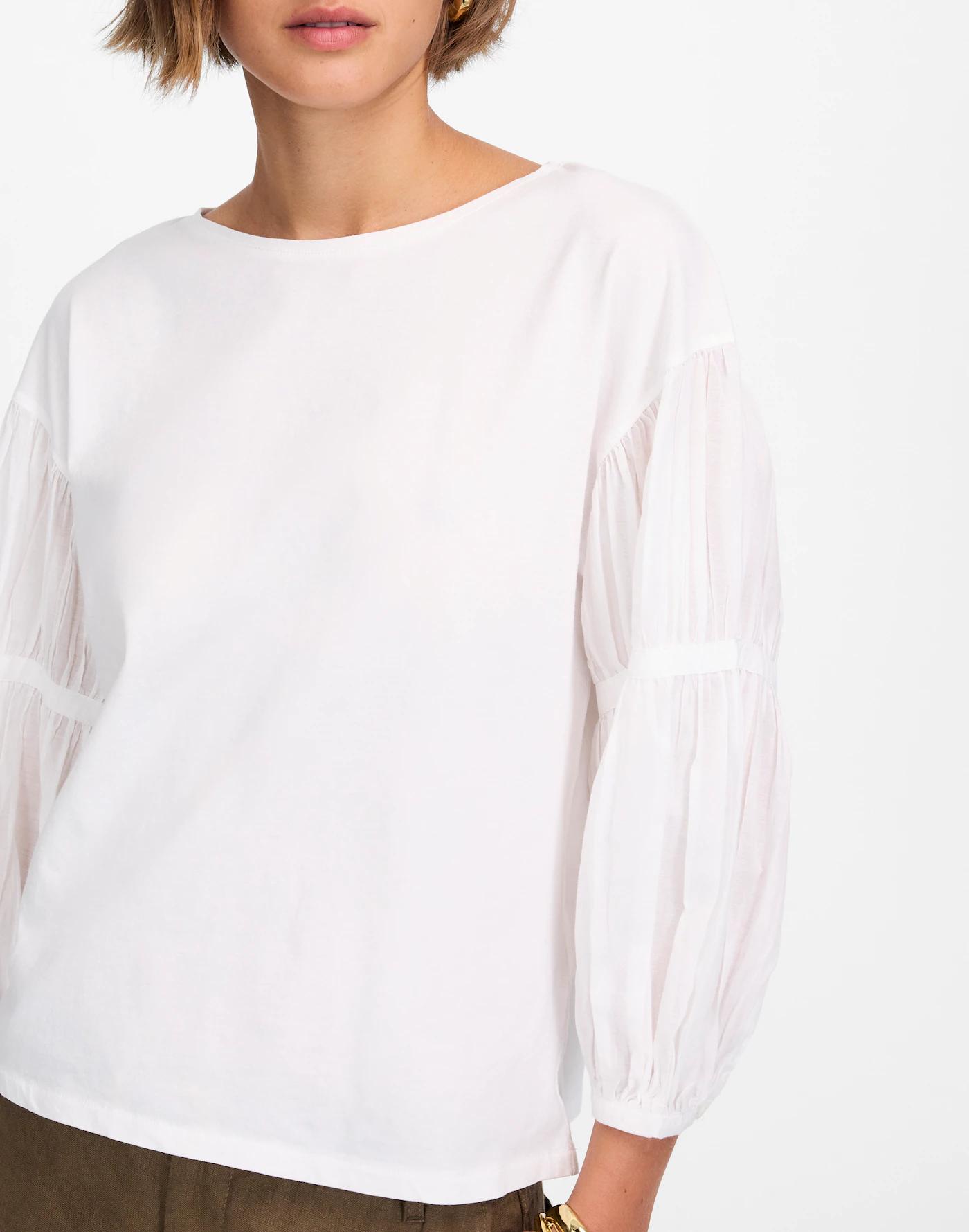 Puff-Sleeve Drop-Shoulder Knit Top Product Image