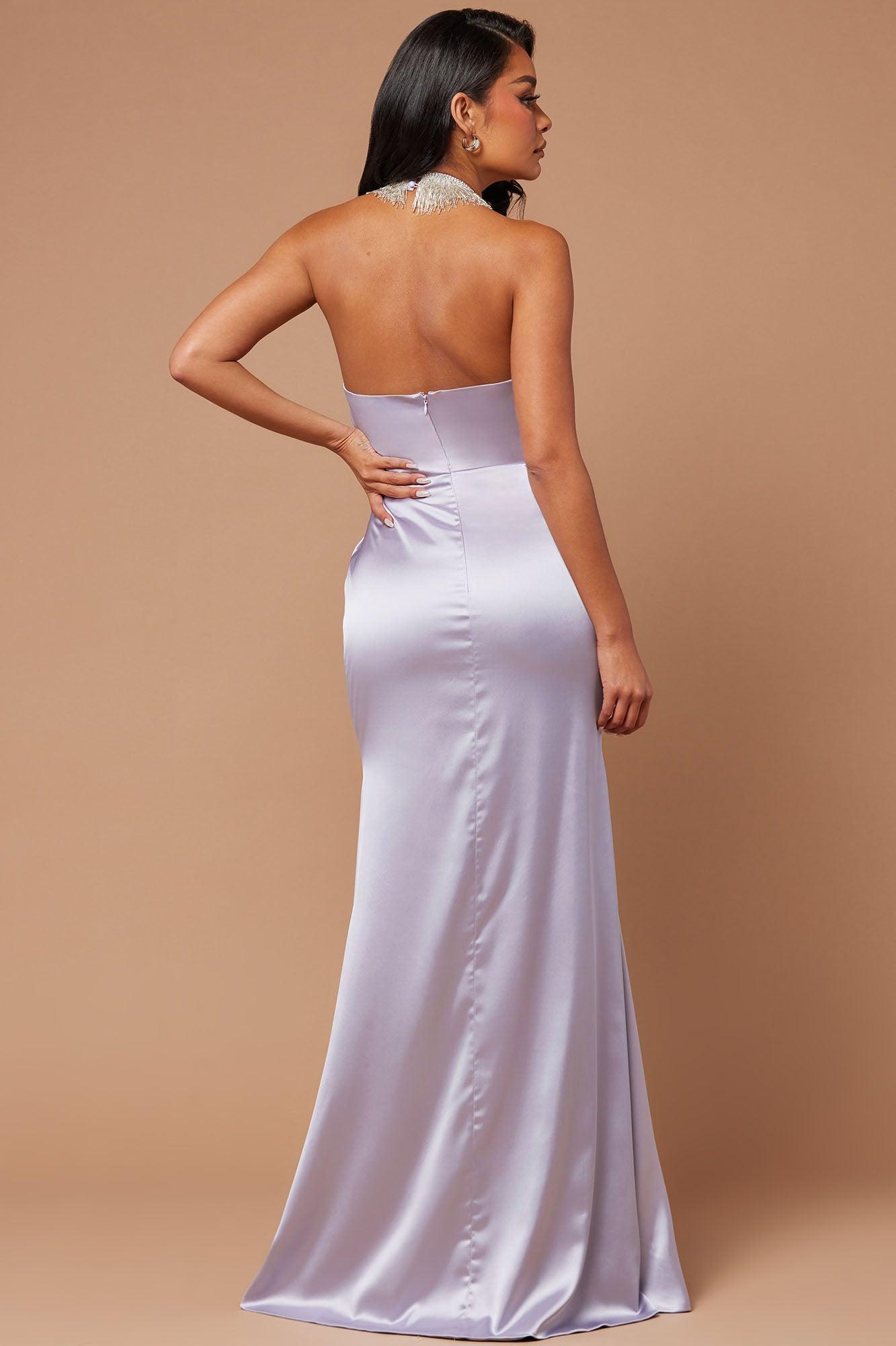 Rebekah Embellished Satin Gown - Grey Product Image