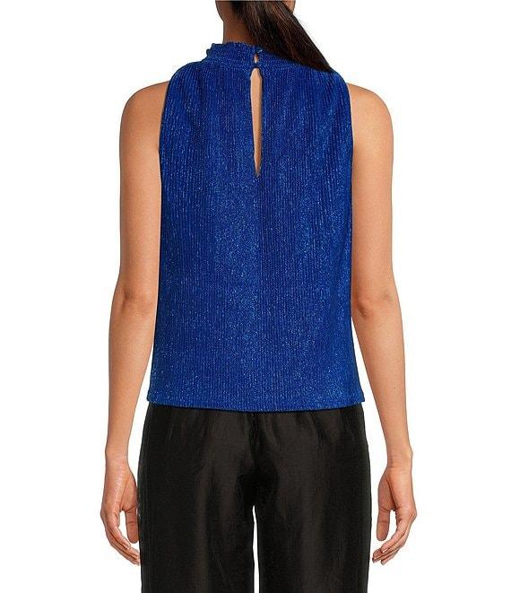 Sugarlips Shimmer Plisse Mock Neck Sleeveless Top Product Image