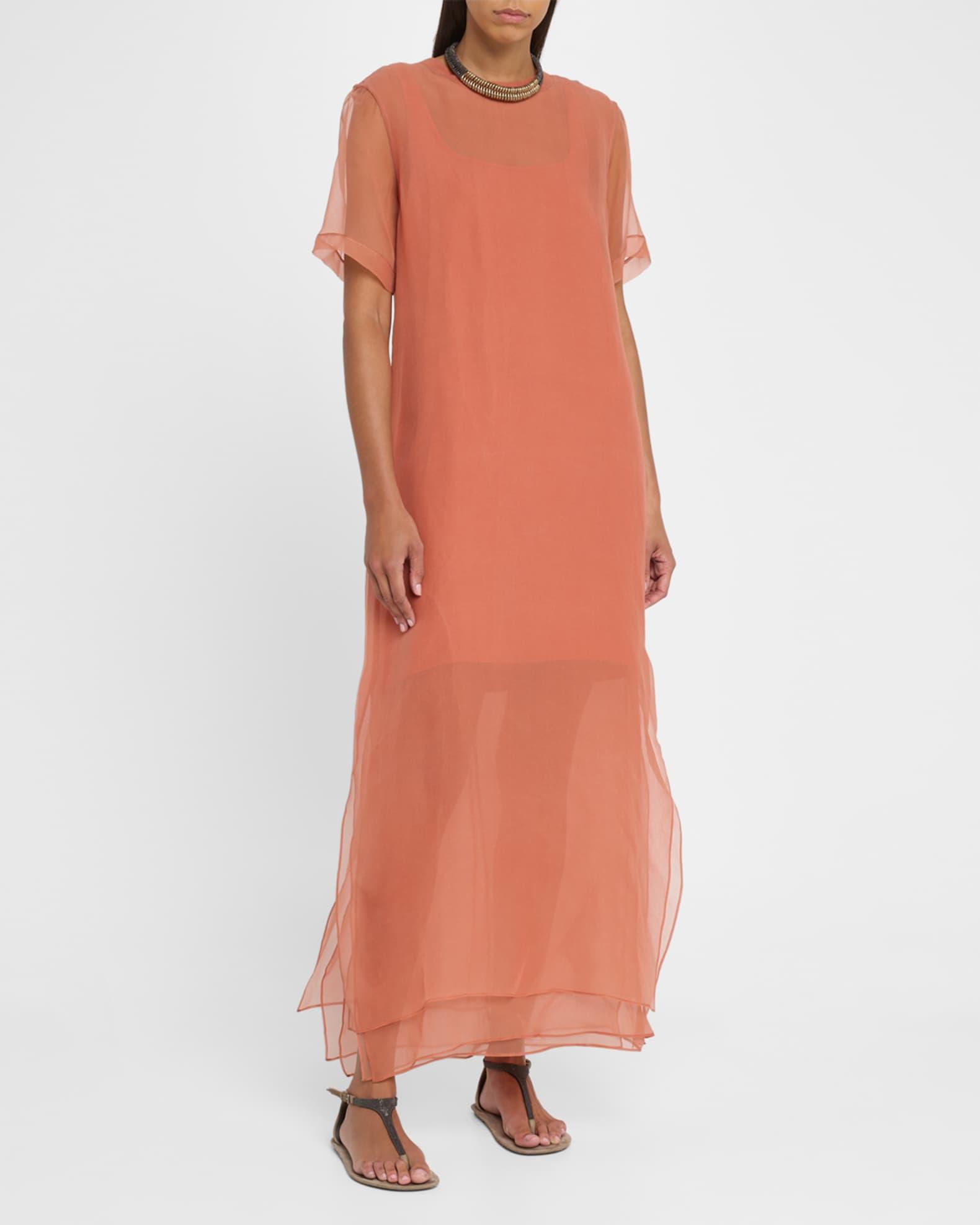 Layered Crispy Silk Chiffon Maxi T-Shirt Dress Product Image