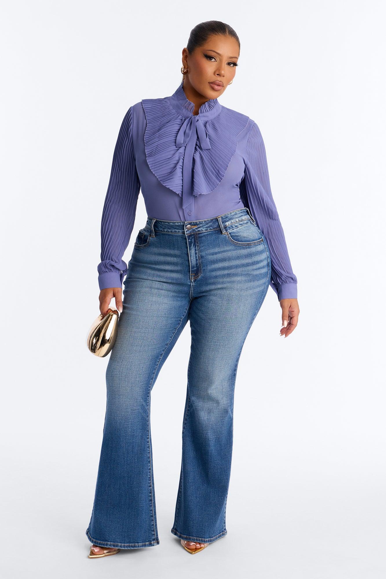 Dolce Vita Ruffle Chiffon Shirt - Blue Female Product Image