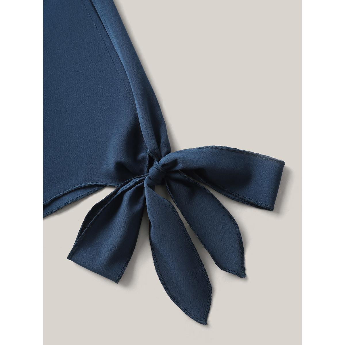 Plus Size Aegean Laser Cut Neckline Knotted Sleeve Blouse Women Short sleeve V-neck Work Blouses BloomChic 22-24/3X Product Image