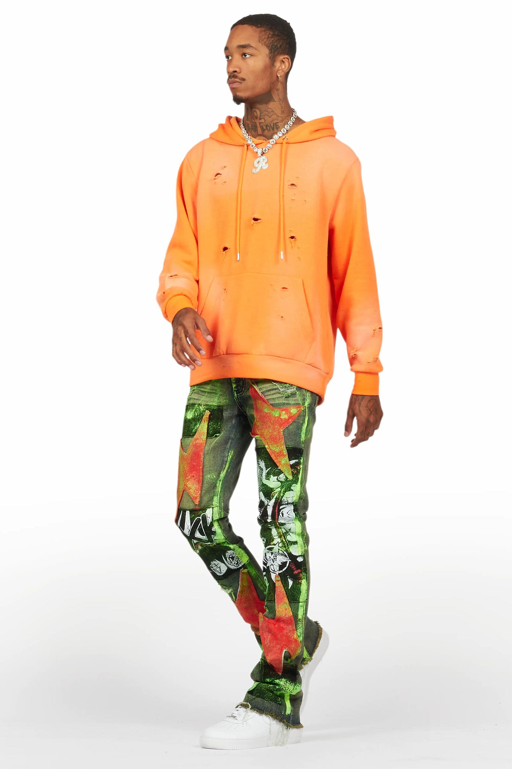 Valko Blue/Green Roller Paint Stacked Flare Jean Male Product Image