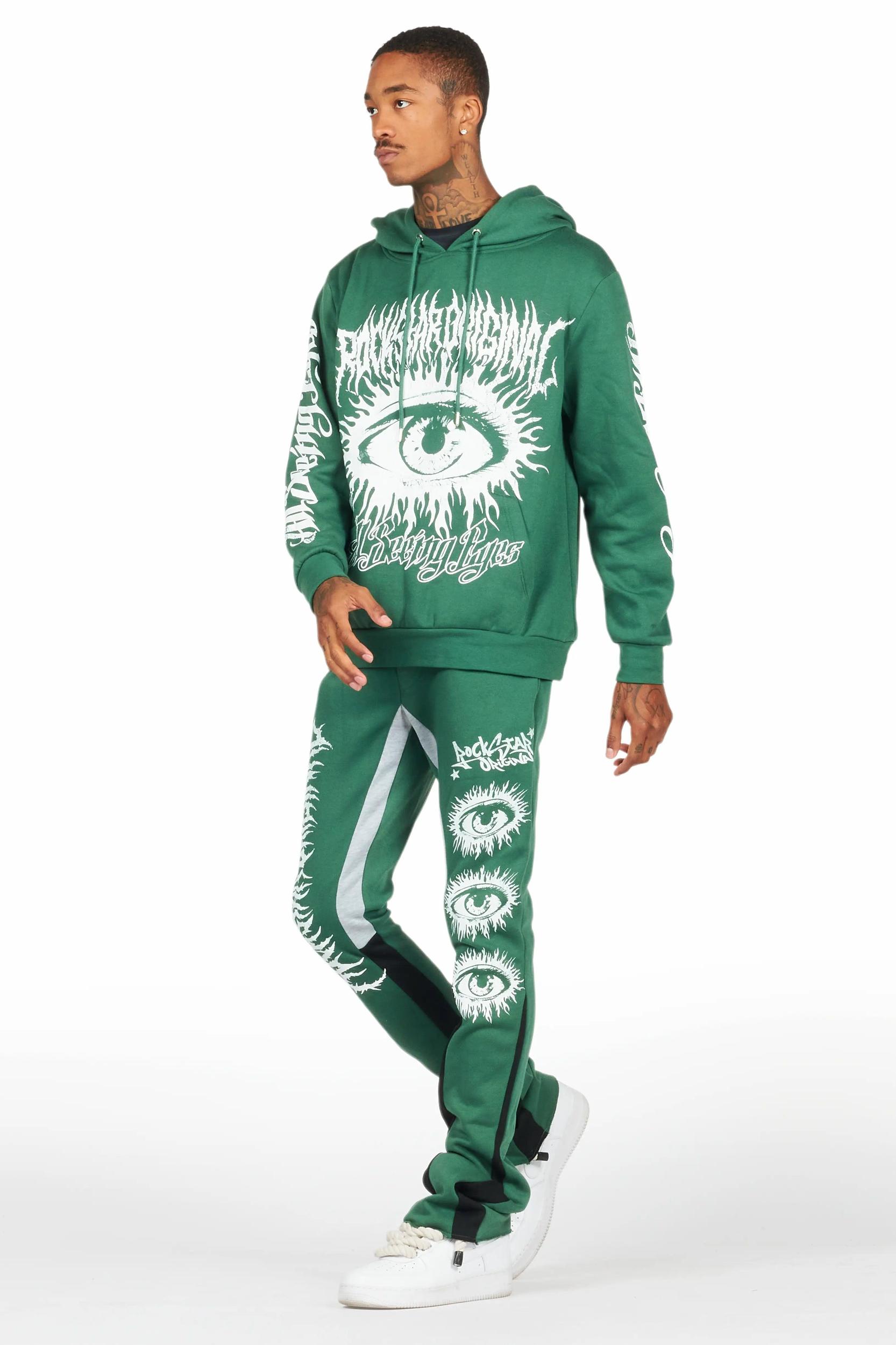 All Seeing Eyes Dark Green Stacked Flare Track Pant Set Male Product Image