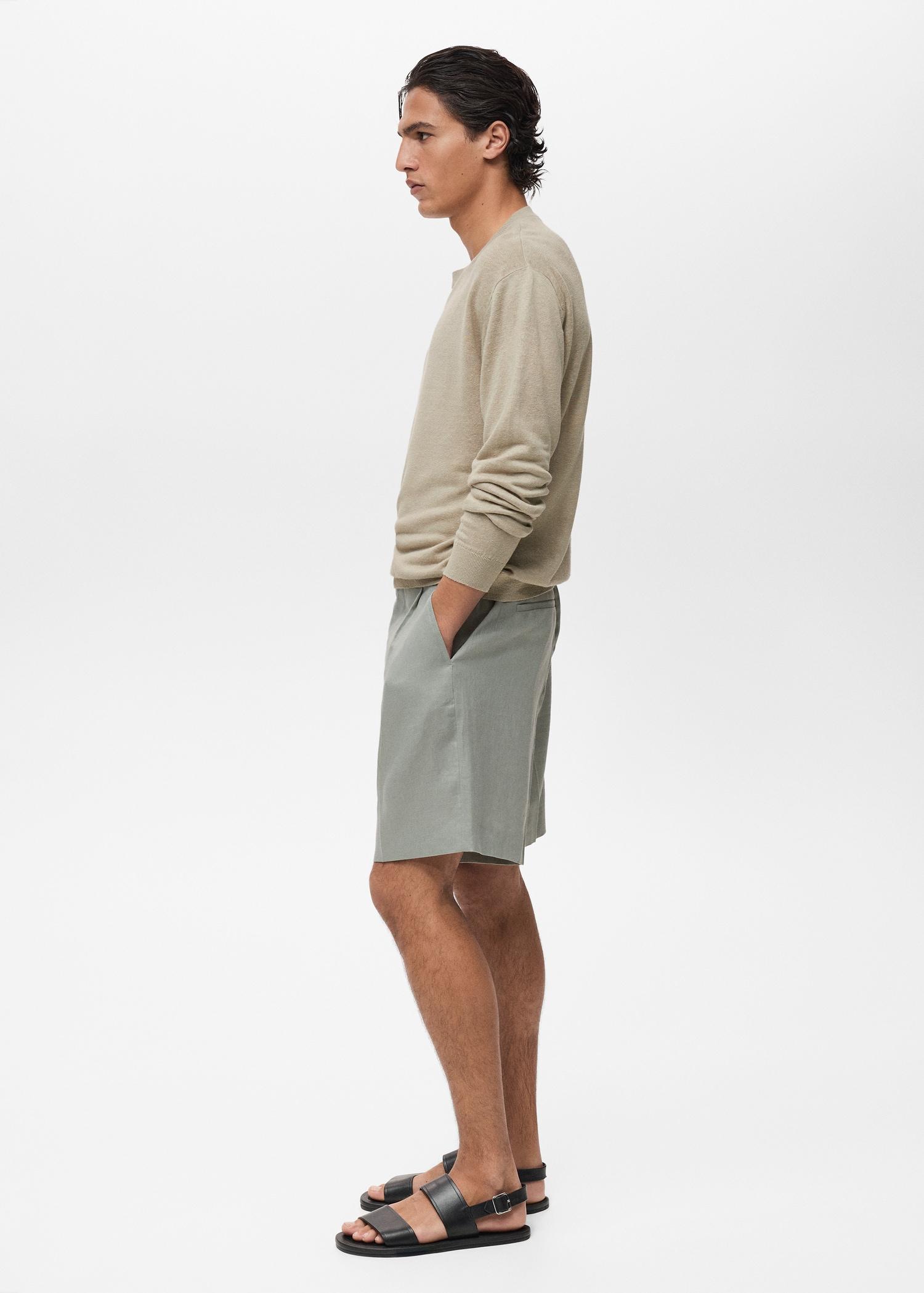 100% linen bermuda shorts with pleats - Men | MANGO USA Product Image