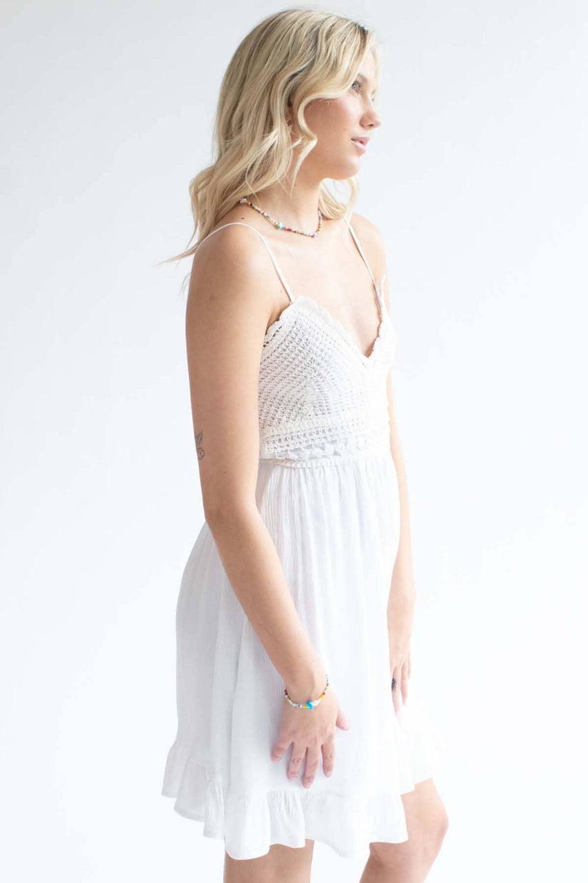 White Crochet Top Dress Product Image