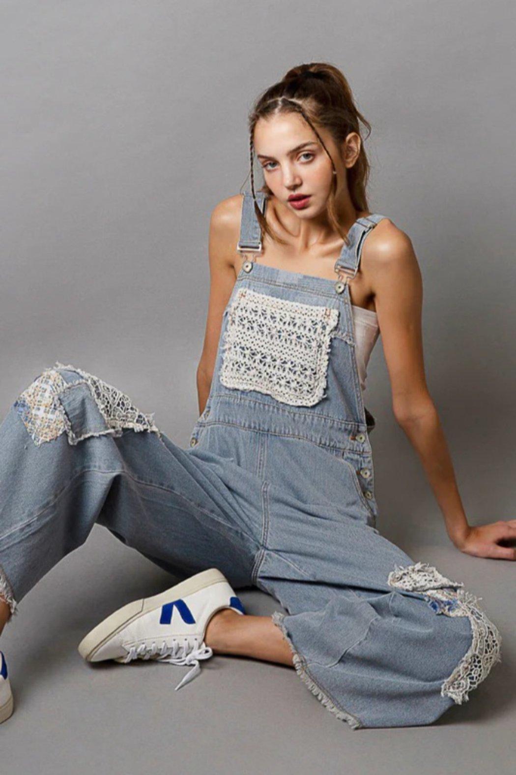 POL DENIM PATCH OVERALLS Product Image