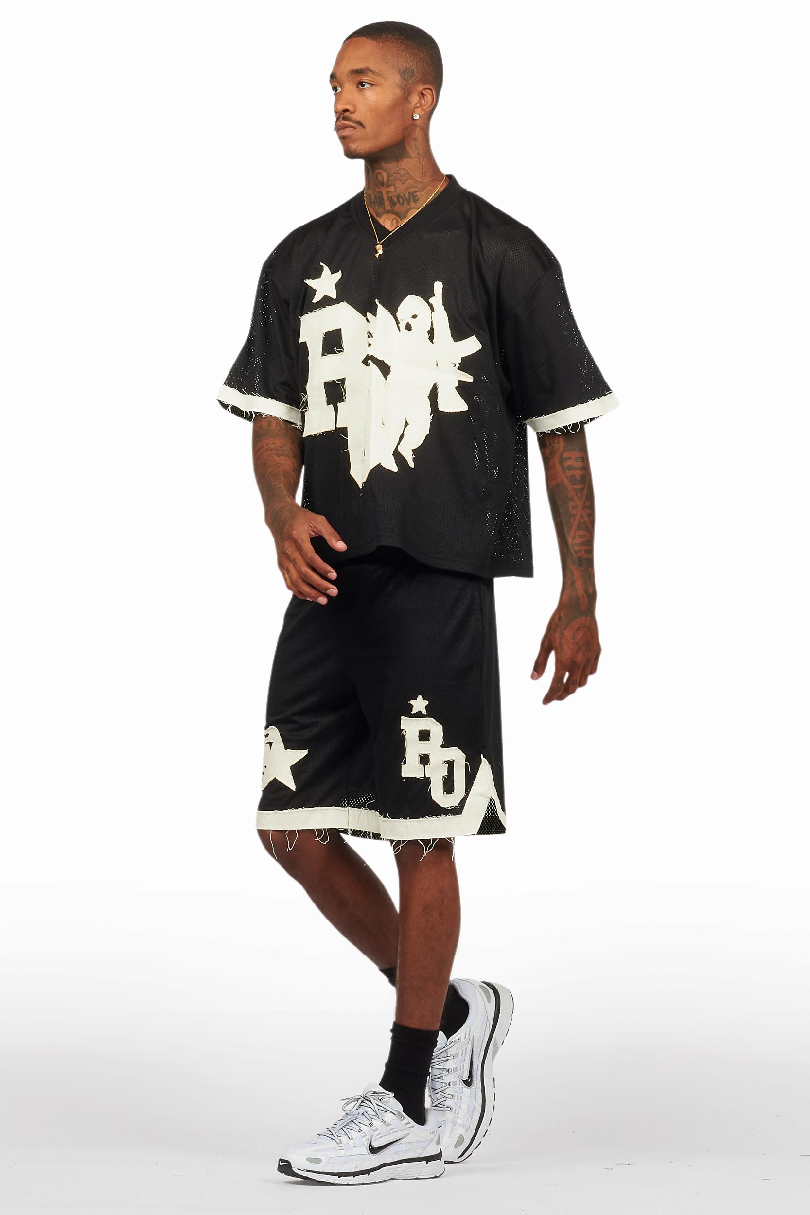 Pluton Black Mesh T-Shirt/Short Set Male Product Image