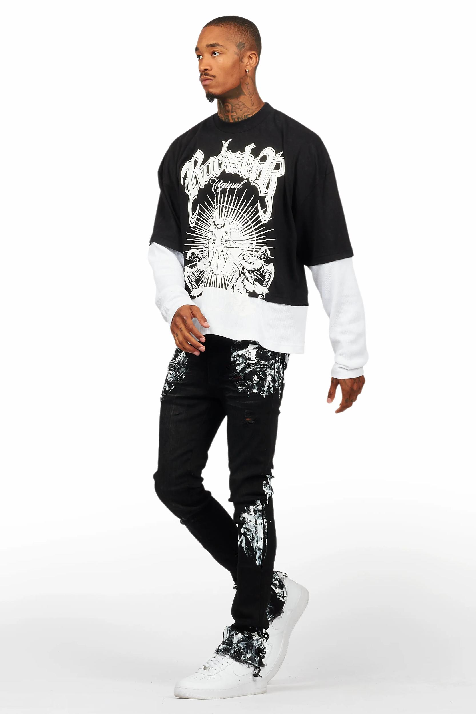 Kodak Black/White Painter Stacked Flare Jean Male Product Image
