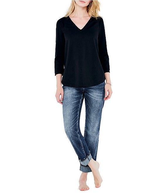 NIC + ZOE Perfect Knit V-Neck 3/4 Sleeve Tee Shirt Product Image