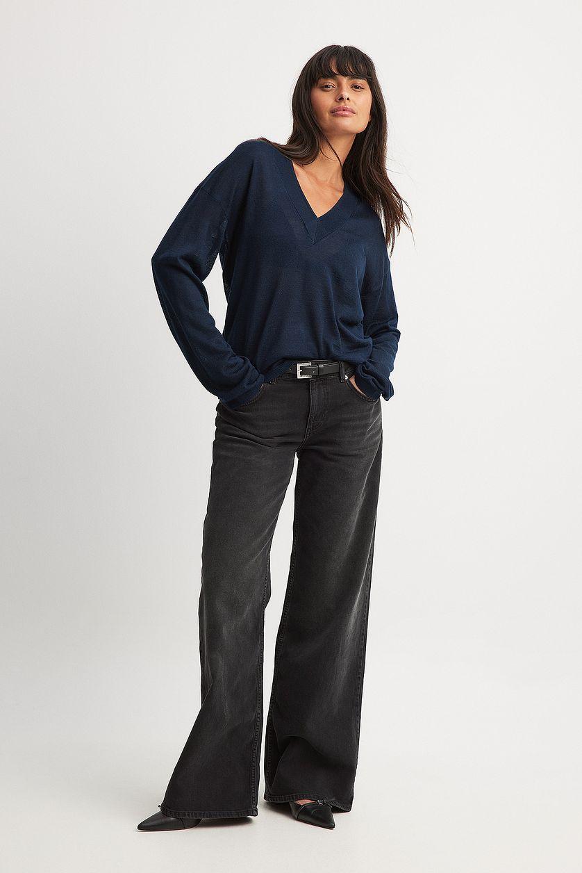 Oversized Wool Blend V-neck Knitted Sweater Product Image