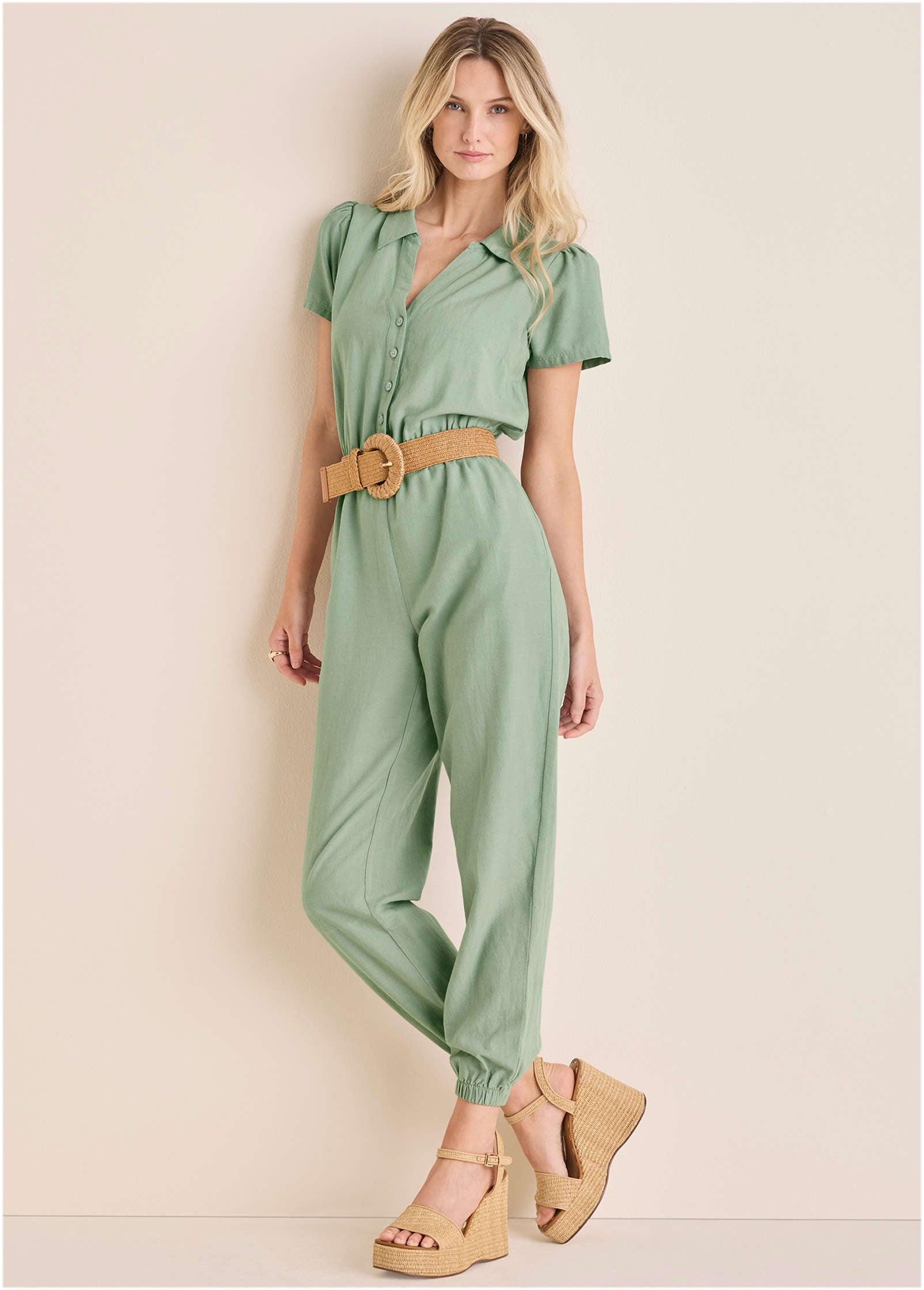 Linen Jogger Jumpsuit - Iceberg Green Product Image